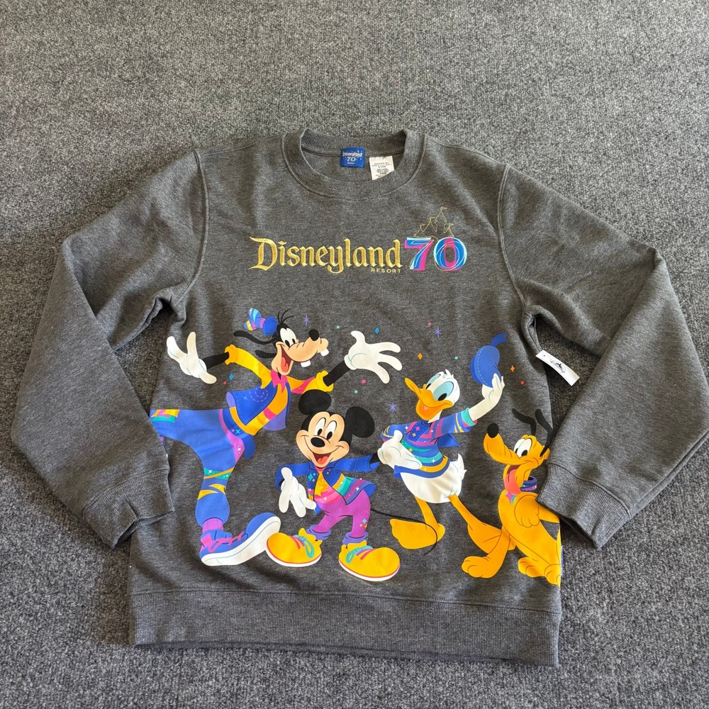 Disneyland 70th Anniversary Gray Sweatshirt NWT Mickey Donald Goofy Pluto Small